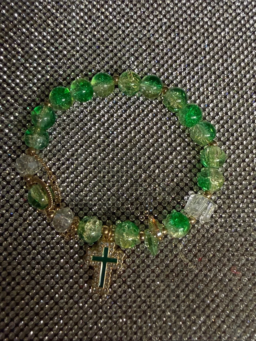 🦋5/$25🦋 Green Beaded Cross Charm Bracelet - Women Jewelry